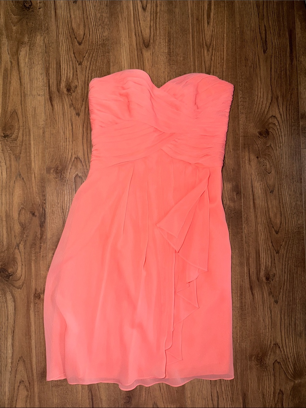 David's Bridal Strapless Coral-Pink Chiffon Dress